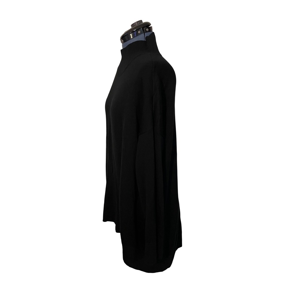 Eileen Fisher Black Extra Fine Merino Wool Mock Neck Hii Lo Oversized Sweater Xl View 3